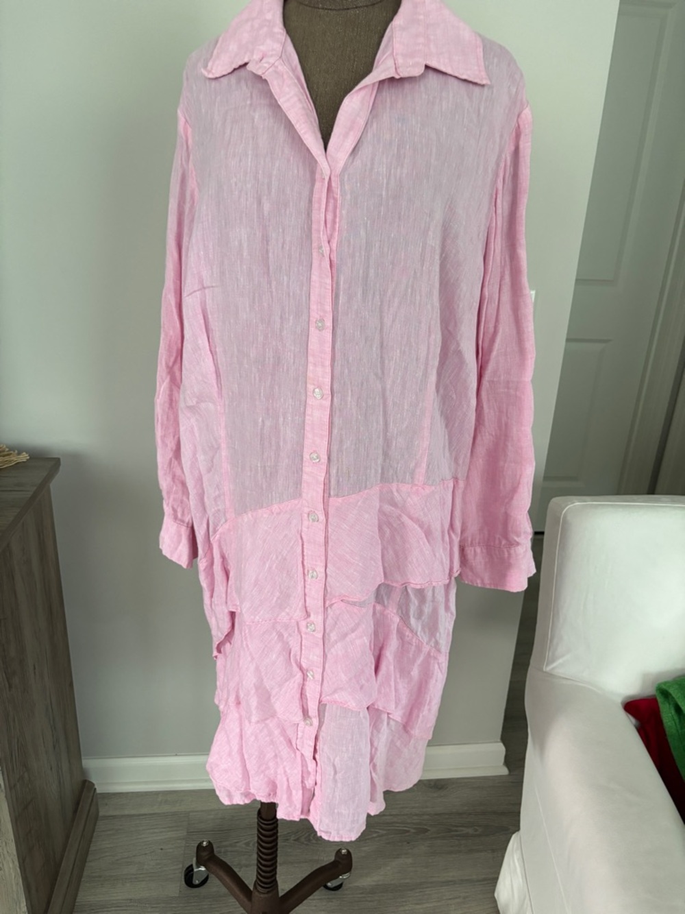 Light Pink Button-Front Ruffled Shirt Dress - Picture 3 of 6